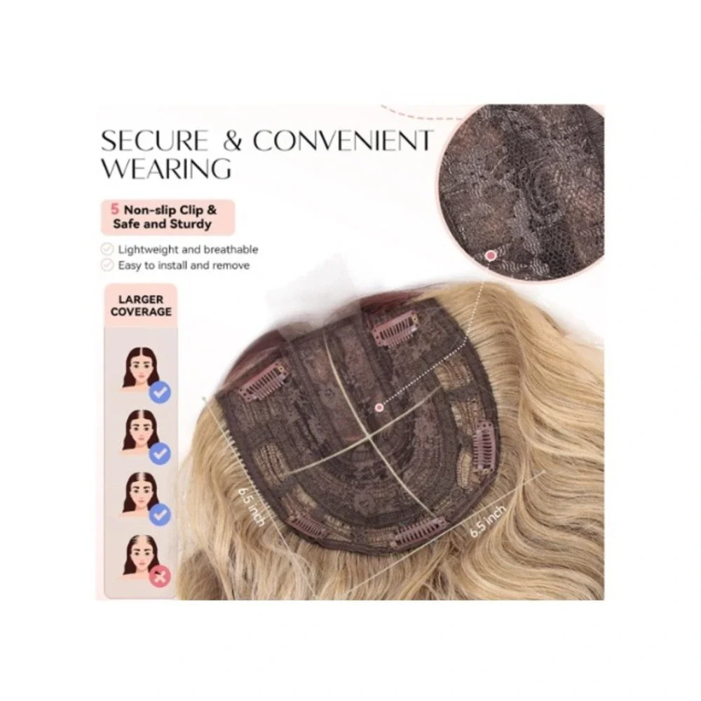 Short Wavy Hair Topper 11in Ombre Brown Blonde Synthetic Hairpiece Natural